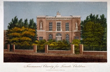 Vapaamuurarien hyväntekeväisyyskoulu tytöille, Westminster Bridge Road, Lambeth, Lontoo, 1814
