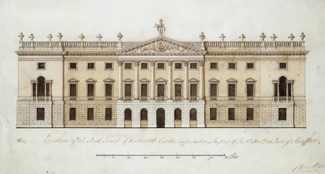 Wentworthin linna, suunnittelu etelärintamalle, n. 1760 (kynä ja muste ja akvarelli paperille)