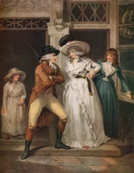 Kapakan ovi, viettelijänsä hylkäämä Laetitia heitetään kadulle, 1789
