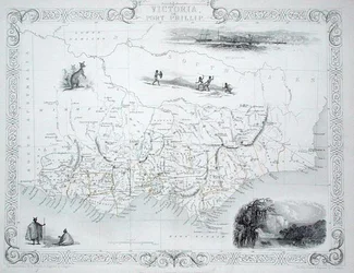 Victoria tai Port Phillip, Australia, John Tallis & Co:n New Yorkista ja Lontoosta julkaisemasta World Maps -sarjasta