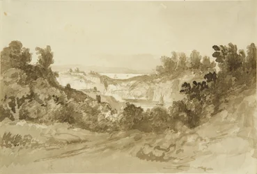 Avon ja Severn Windcliffistä Wyen saarella, n. 1820 (kynä ja akvarelli paperilla)