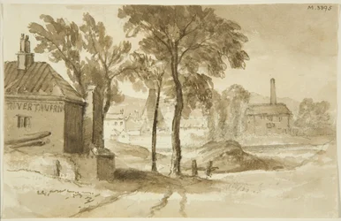 Näkymä lähellä Mardykea, Limekiln Lane Glasshouse, sataman eteläpuolelta, n. 1820 (kynä ja akvarelli paperille)