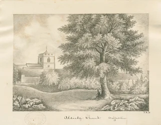 Aldridge Church: kynä- ja pesupiirustus, nd [1800-luku]