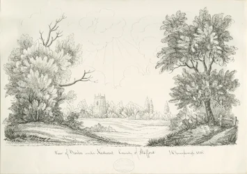 Barton Under Needwood Village: kynä- ja mustepiirustus, 1836