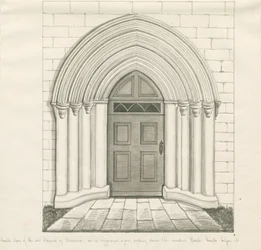 Uttoxeter Church - South Door: kynä- ja pesupiirustus ja [?1800-luvun puoliväli] (piirustus)