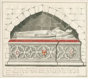 Uttoxeter Church - Kynnersleyn Lady Abbessin hauta: kynä- ja pesupiirustus, nd [1800-luvun puoliväli]