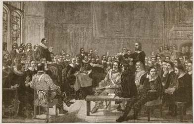 The Westminster Assembly of Divines, kuvitus teoksesta "The Church of England: A History for the People", kirjoittanut H.D.M. Spence-Jones, pubi. n. 1910 (seepiavalokuva)