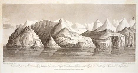 Cape Byam Martin, Pofsefsion Mount ja Cape Fanshawe, jonka HMS Isabella löysi 1. syyskuuta 1818, esimerkki teoksesta "A Voyage of Discovery...", 1819