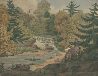 Näkymä Sawkill-joen toisesta putouksesta, noin 1840 (akvarelli ja tussi vellapaperille).