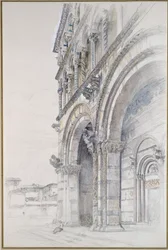 Duomo of San Martino, Lucca, heinä-elokuu 1874 (grafiitti, akvarelli ja vartaloväri paperilla, joitain viivoja hallittuna)