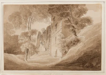 Helmsley Castle, Yorkshire, 25.-27.10.1824 (kynä, sivellin ja seepiamuste paperille)