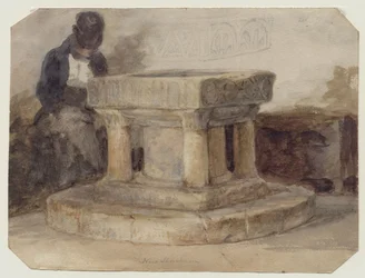 The Font of New Shoreham Church, West Sussex, taiteilija William Scott Brightonista nukkumassa
