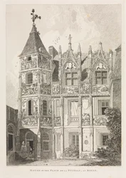 Normandian arkkitehtuuriset muinaiset esineet (Vol. II), Pl. 64: Talo Place de la Pucellessa, Rouenissa