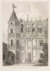 Normandian arkkitehtuuriset muinaisaineet, Voi. II, Pl. 64: Talo Place de la Pucellessa, Rouenissa,