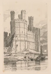 Tutkimuskirja: Plate 28, Caernarvon Castle, N. Wales, 1838