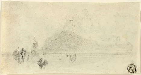 Luonnos Mont Saint Michelistä (recto); Rakennukset veden äärellä (käänteinen)