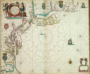 Uuden Englannin, New Jerseyn, Virginian, Marylandin ja Carolinan merirannikoiden kartta Cape Codista Cape Hatterasiin.