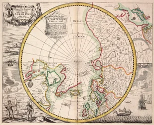 Napapiirikartta, jossa on napapiiri, noin 1680 (värillinen kaiverrus).