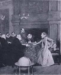 "Espanjan kuninkaan laivasto on ulkomailla", Waverley Book Companyn julkaisemasta Cassells History of the British Peoplesta, noin 1950-luku (litho)