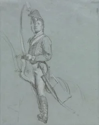 Husaariupseeri hevosen selässä, 1812.