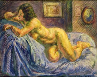Nude on Blue (öljy paneelille)