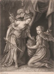Judith Holofernesin pään kanssa