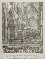 konsertti George Frederick Händelin (1685-1759) kuoleman 25-vuotispäivän muistoksi - Näkymä galleriasta, joka on valmistettu heidän Majesteettiensa kuninkaallisen perheen vastaanottoa varten
