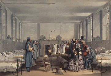 Kuningatar Viktoria ja prinssi Albert vierailevat Krimin sodassa haavoittuneiden sotilaiden luona Bromptonin sairaalassa Chathamissa, 1855