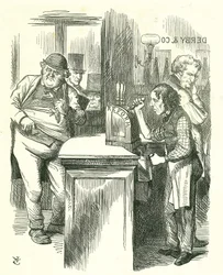 The Honest Pot Boy: Parlamentin uudistus - franchising-sopimuksen laajentaminen. Disraeli tarjoilee uudistusta John Bullille hänen parlamentaarisen oppositionsa seuraten. Hän esitteli ja kantoi uudistuslakinsa. Tenniel-sarjakuva Punchista, Lontoosta