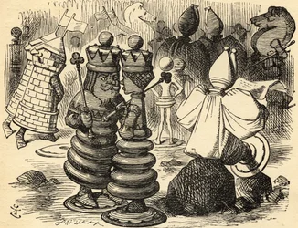 Punainen kuningas ja kuningatar. Kuvitus Sir John Tenniel