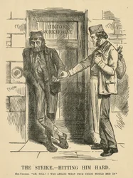 Iskemisen tulos - The Workhouse. Sarjakuva "Punch", Lontoo