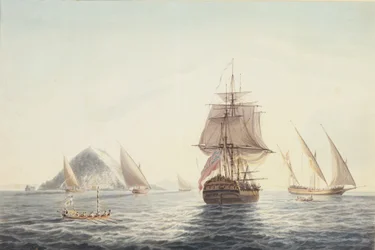 Gibraltar: H.M.S. "Sirius" purjehtimassa rannikon edustalla