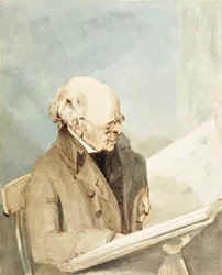 Mr Taylor, Haymanin oppilas, British Museumin painotalossa, n. 1820 (wc, kynä ja muste paperilla)