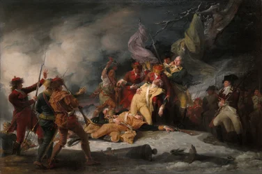 Kenraali Montgomeryn kuolema Quebecin hyökkäyksessä 31. joulukuuta 1775