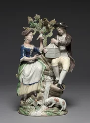 Ryhmä lintuhäkin kanssa, valmistaja Staffordshire Factory, n. 1770