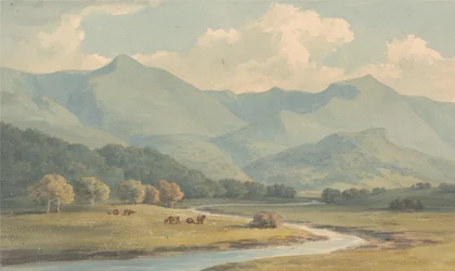 Carnedd Llewelyn ja Carnedd David, Carnarvonshire, nähty Ogwen-joen toisella puolella