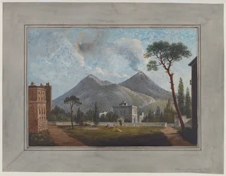St Giorgion kylä Porticin lähellä, n. 1781 (akvarelli, guassi, kynä ja arabikumi paperille)