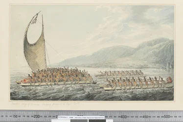 F.35 Tereoboo, Owyheen kuningas, tuo lahjoja kapteeni Cookille, n. 1773-84 (akvarelli)