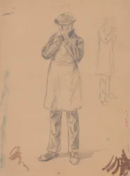 Karikatyyri itsestään ja E. A. Abbeysta (recto); Kaksi tutkimusta seisovasta miehestä (käänteinen)