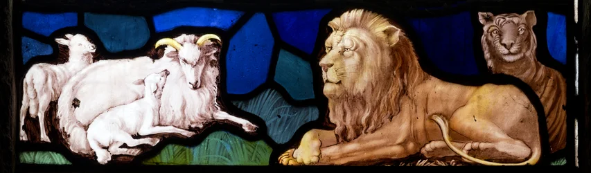 Lambs & Lions, Te Deum, East Window, n.1888 (lasimaalaus)