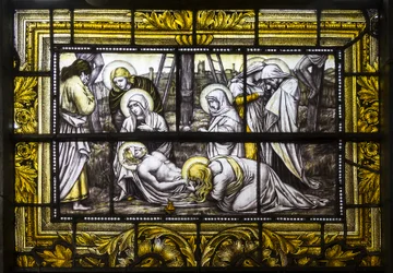 Oxford, Trinity College, James Powell & Sons, John William Brown (1842-1928), The Deposition, 1885.