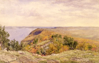 Näkymä High Torista, Haverstraw, New York, 1866 (akvarelli ja grafiitti paperille kiinnitettynä korttiin)