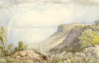 Näkymä Hudson-joelle Palisadesista New Yorkista, sateenkaari, 1873 akvarelleja, grafiittia ja guassia paperille, asetettu kortille