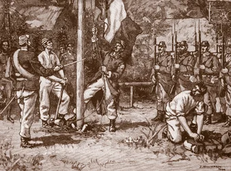 Ranskan lipun nostaminen Uusilla Hebrideillä, 1886, kuvitus 