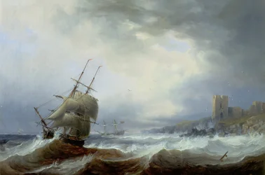 Ships Beating off a Lee Shore (öljy kankaalle) (öljy kankaalle)