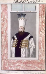 Ahmed III (1673–1736) sulttaani 1703–1730, teoksesta ”Sarja Turkin keisarien muotokuvia”