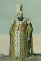 Amurath (Murad) III (1546–95) sulttaani 1574–95, teoksesta ”Sarja Turkin keisarien muotokuvia”