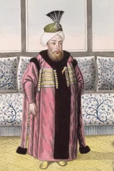 Mustapha II (1664–1703) sulttaani 1695–1703, teoksesta ”Sarja Turkin keisarien muotokuvia”