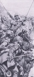 Ratsuväen taistelu Edgehillin taistelussa 23. lokakuuta 1642, kuva brittiläisistä taisteluista maalla ja merellä, 1915