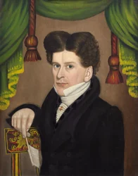 Mies kynän kanssa, noin 1827-30 (öljy paneelille)